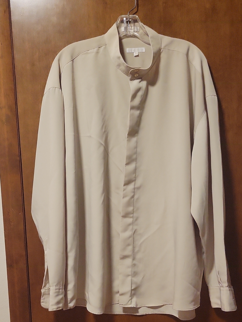 Vintage 90's Elliott Long Sleeve Beige Dress Shirt Mandarin Collar Mens XL
